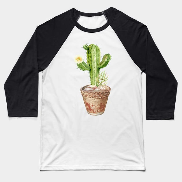 Hand painted Watercolor Cactus in Terracotta pot Baseball T-Shirt by SouthPrints